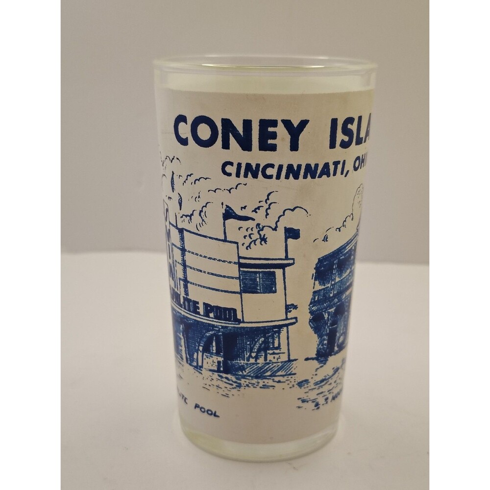 Lot of 3 Florida & Coney Island Cincinnati Ohio Souvenir Tumbler Glasses Blue